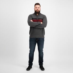 Eddie Bauer Men's Charcoal and Chestnut Zip-Up Sweater